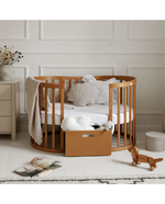 Cassetto porta giochi legno naturale per letto evolutivo bimbo, integrato sotto il lettino