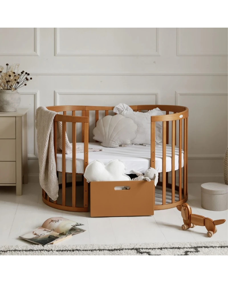 Cassetto porta giochi legno naturale per letto evolutivo bimbo, integrato sotto il lettino