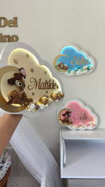 Collezione luci notturne nuvola personalizzate con nome, colori beige, azzurro e rosa, cameretta bambini