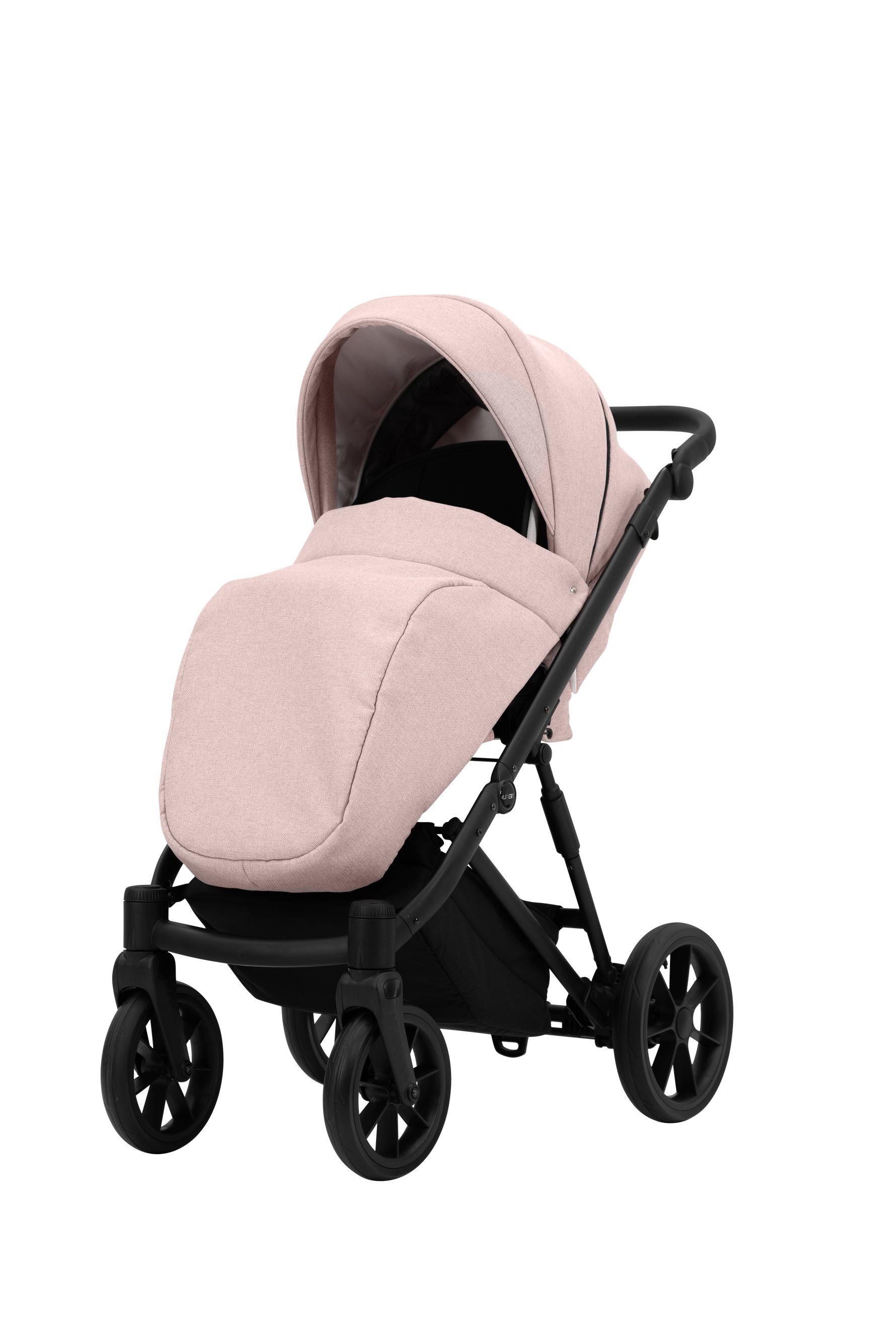 Copripiedi invernale coordinato rosa antico su seduta passeggino Kunert, tessuto antivento ideale per passeggiate all'aperto.