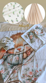 Corredino lettino neonata bianco beige sabbia – coperta coniglietta fiori rosa, federa piume e ricamo nome dorato