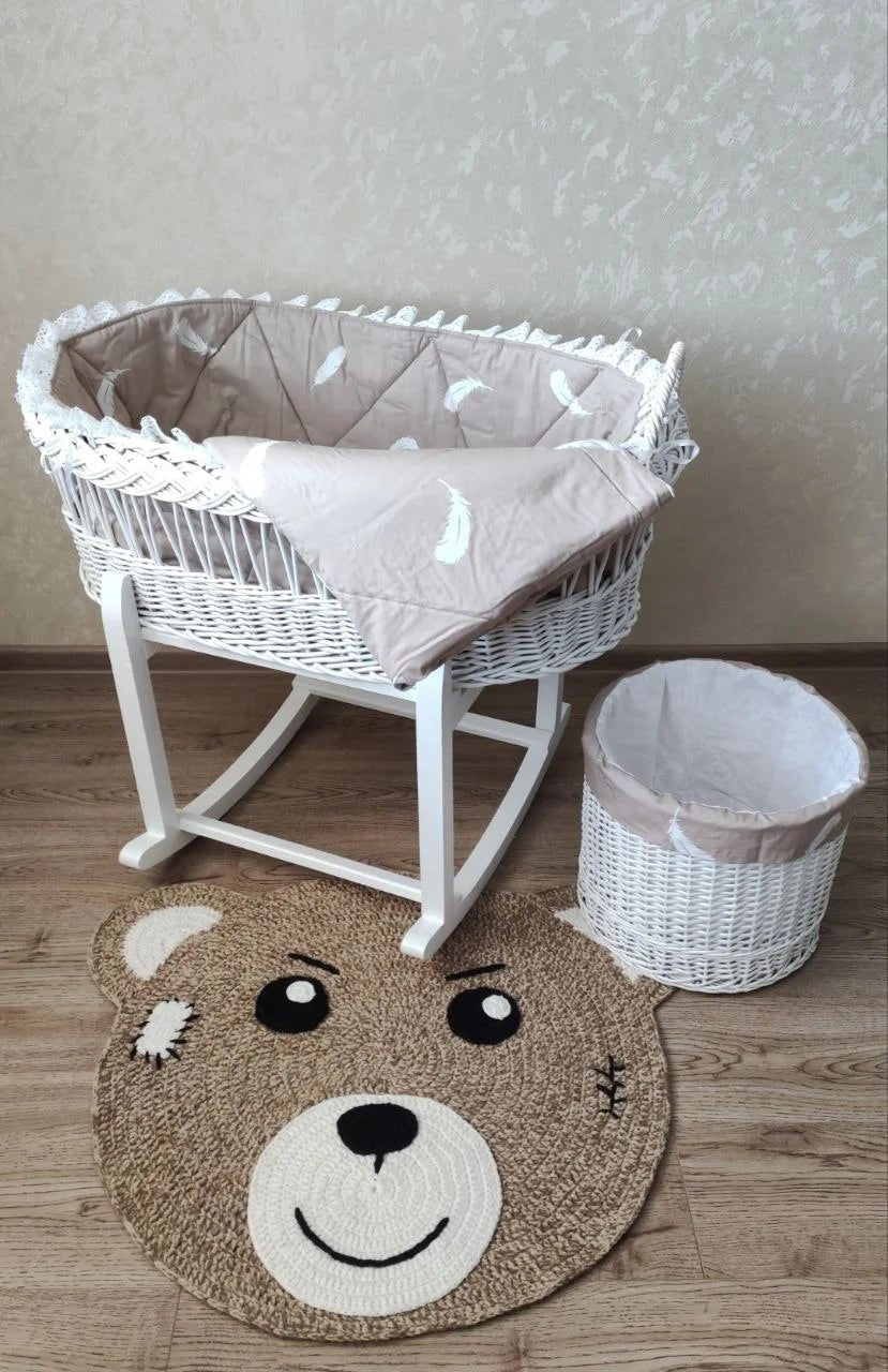 Culla in Vimini Intrecciata a Mano Tessitura Rara Senza Cappuccio – Con Ruote o Dondolo - universo del bambino