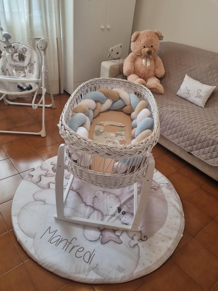 Culla in Vimini Intrecciata a Mano Tessitura Rara Senza Cappuccio – Con Ruote o Dondolo - universo del bambino