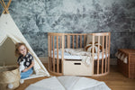 Culla ovale legno naturale 7in1 trasformata in letto toddler con cassetto – cameretta bambini
