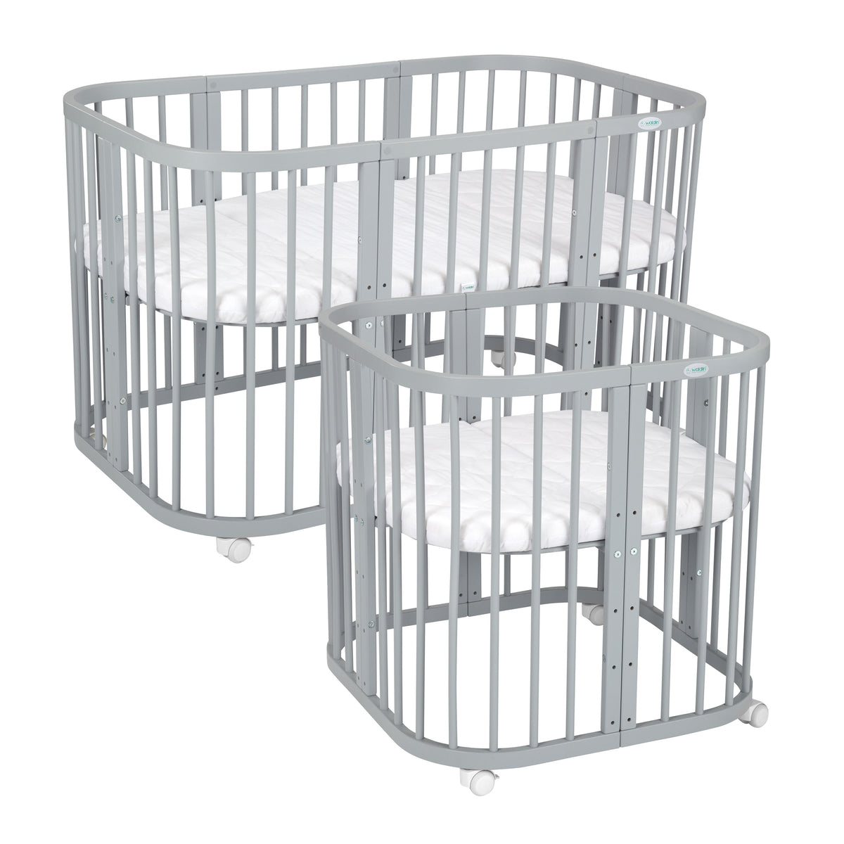 Lettino neonato standard grigio grande e piccolo 7in1 – culla convertibile con materasso e rotelle