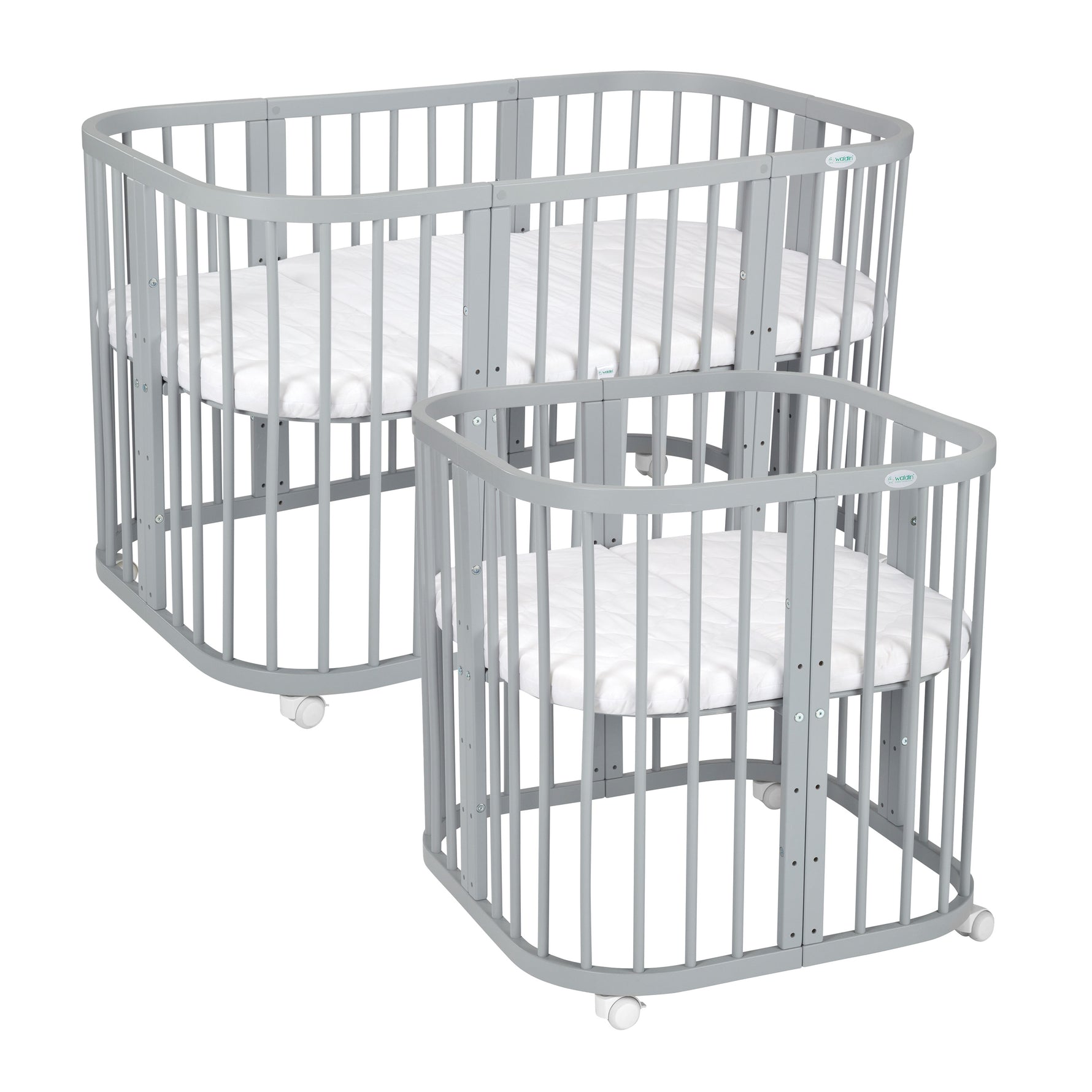 Lettino neonato standard grigio grande e piccolo 7in1 – culla convertibile con materasso e rotelle