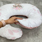 Cuscino allattamento rosa con federa sfoderabile e lavabile, stampa foglie floreale