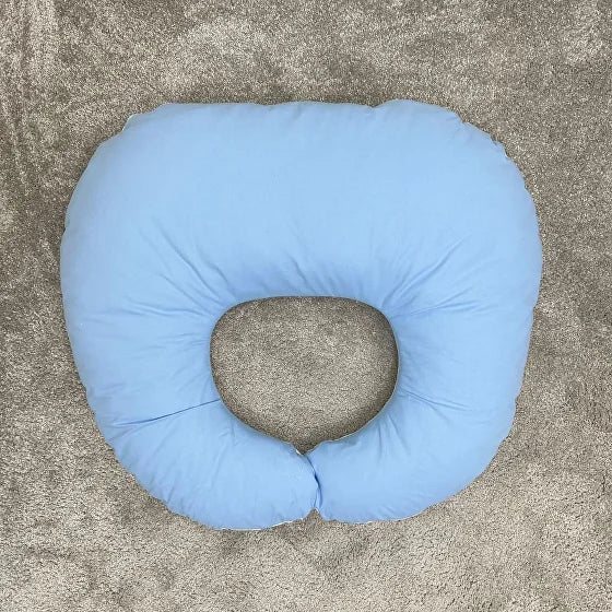 Cuscino allattamento gravidanza azzurro in cotone, imbottitura siliconata, ergonomico premaman, fatto a mano