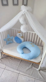Cuscino allattamento gravidanza azzurro in cotone ergonomico con imbottitura siliconata fatto a mano