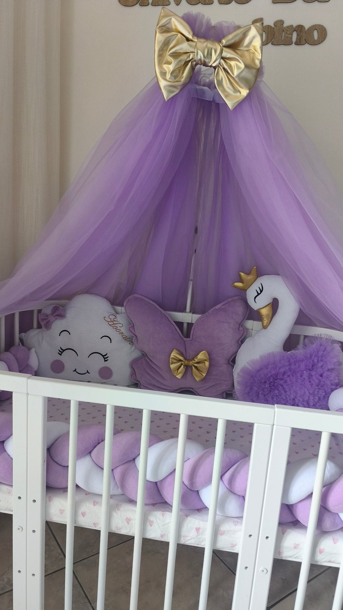Cuscino Decorativo Cigno Ali in Tulle per Lettino e Cameretta Colori a Scelta - universo del bambino