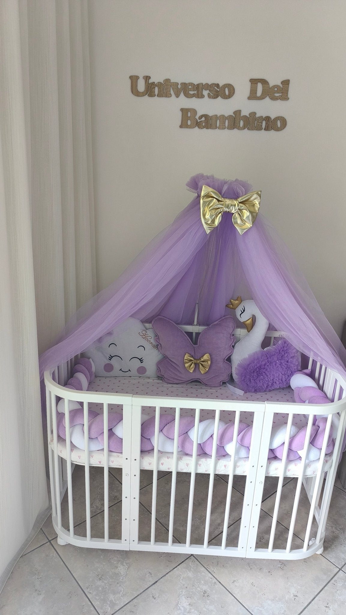 Cuscino Decorativo Cigno Ali in Tulle per Lettino e Cameretta Colori a Scelta - universo del bambino