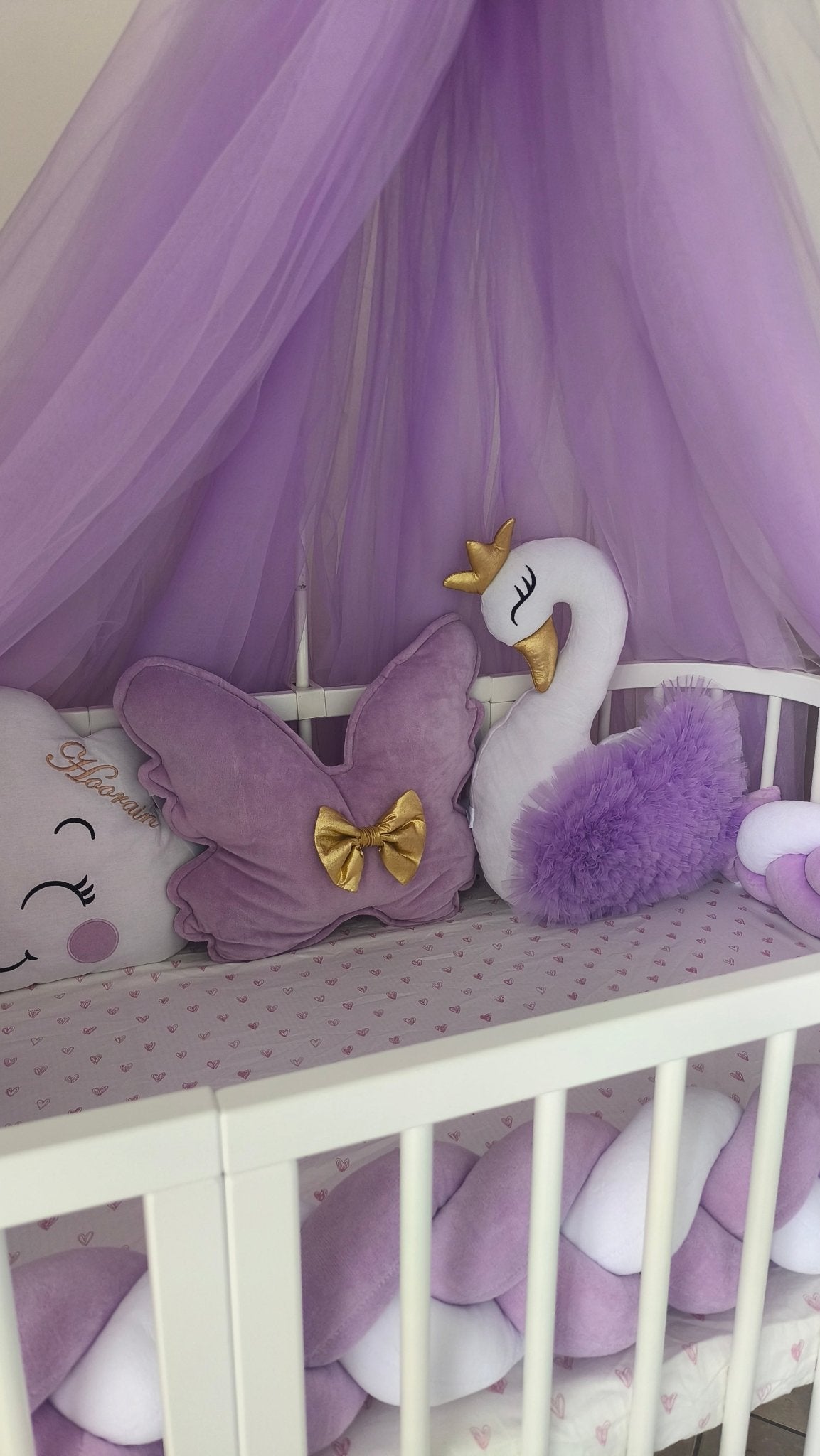 Cuscino Decorativo Cigno Ali in Tulle per Lettino e Cameretta Colori a Scelta - universo del bambino