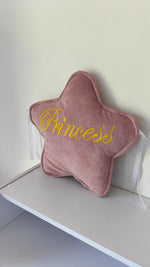 Cuscino a forma di stella rosa con ricamo dorato Princess, decorazione lettino bambina