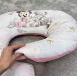 Cuscino allattamento gravidanza ciambella premaman in cotone topolina rosa, imbottitura siliconata ergonomica fatto a mano lavabile in lavatrice