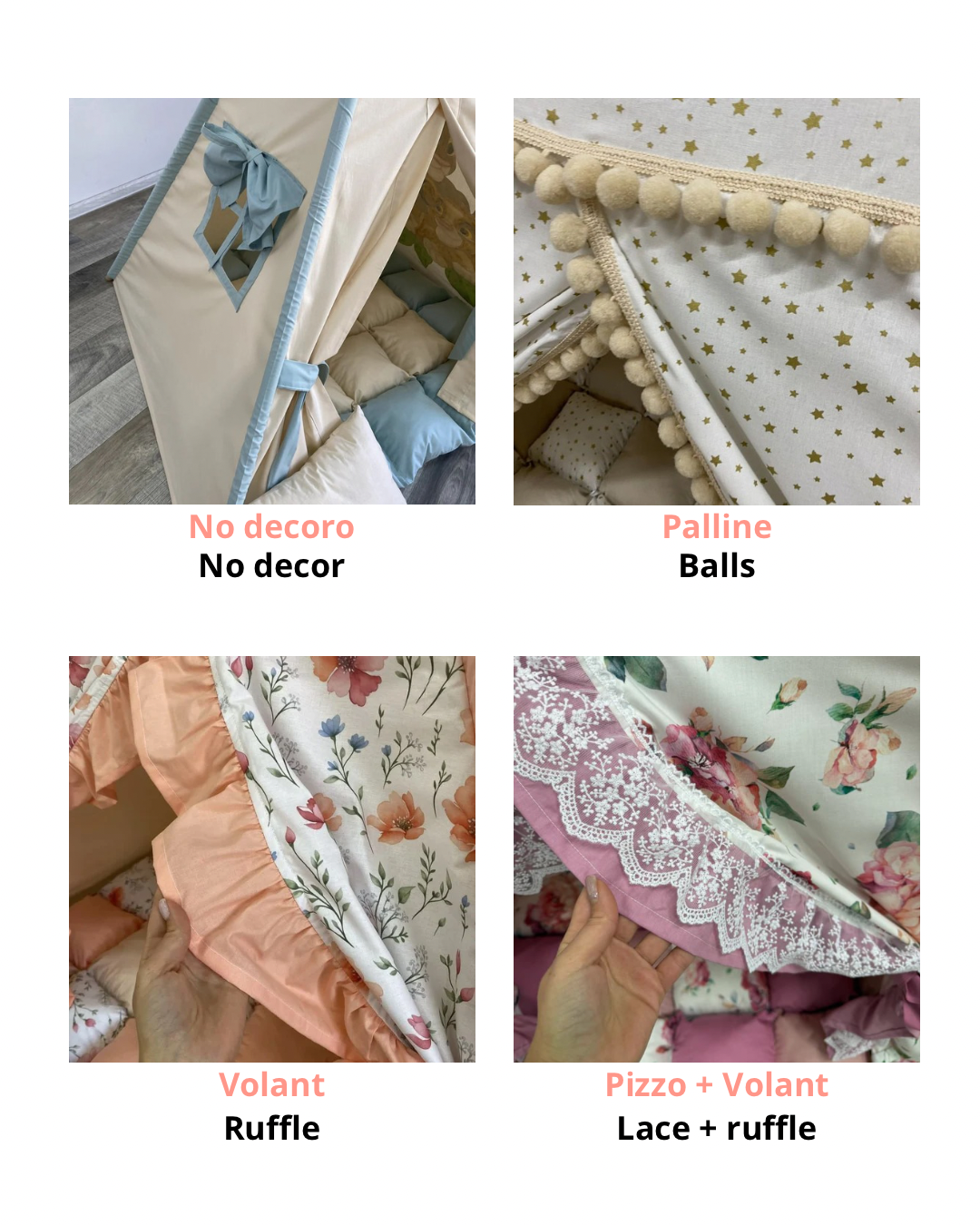 deroro tenda teepee palline volant pizzo finestra