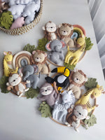 Personaggi feltro safari handmade per giostrina culla, elefante leone giraffa scimmia bradipo tucano zebra