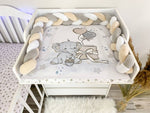 Materassino fasciatoio intrecciato neonato in cotone elefantino beige grigio, treccia paracolpi removibile fatta a mano, double face impermeabile su misura