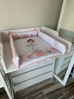 Fasciatoio neonata bianco impermeabile con ballerina e rose rosa, bordi alti morbidi con fiocchi in cotone fatto a mano su misura