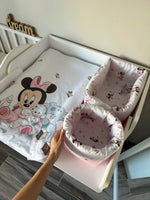 Set fasciatoio neonata Minnie Mouse rosa bianco bordi medi cestino coordinato impermeabile fatto a mano