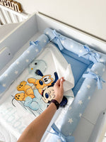 Materassino fasciatoio neonato con rulli paracolpi fantasia Mickey Mouse e Pluto azzurro con stelle, impermeabile fatto a mano su misura, cambio pannolino