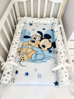 Materassino fasciatoio neonato Mickey Mouse Pluto stelle grigio bianco con rulli paracolpi, impermeabile fatto a mano su misura, cambio pannolino