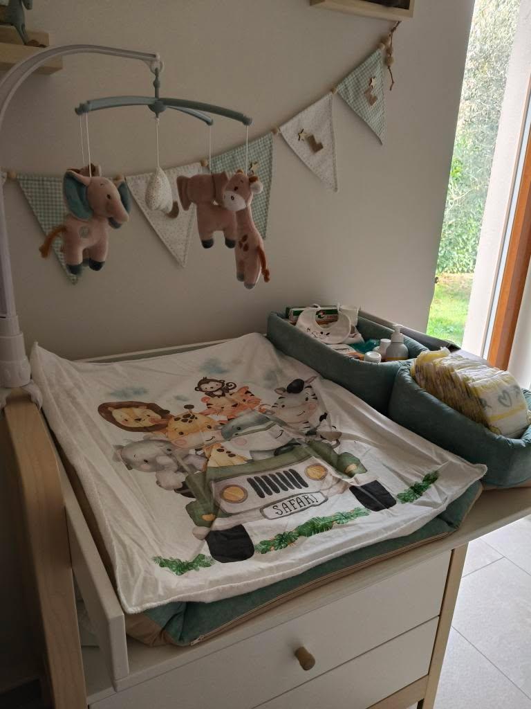 Fasciatoio neonato safari giungla leoncino giraffa elefante menta bordi imbottiti cotone impermeabile handmade