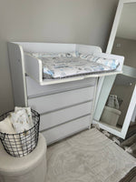 Fasciatoio neonato trenino azzurro grigio rulli bordi imbottiti cotone impermeabile handmade su misura
