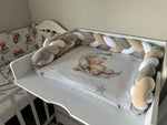 Materassino fasciatoio neonato treccia paracolpi orsetto luna beige grigio, double face impermeabile fatto a mano