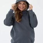 Felpa premaman e allattamento Warm&Cosy grigio grafite con cappuccio, modello lungo in cotone felpato