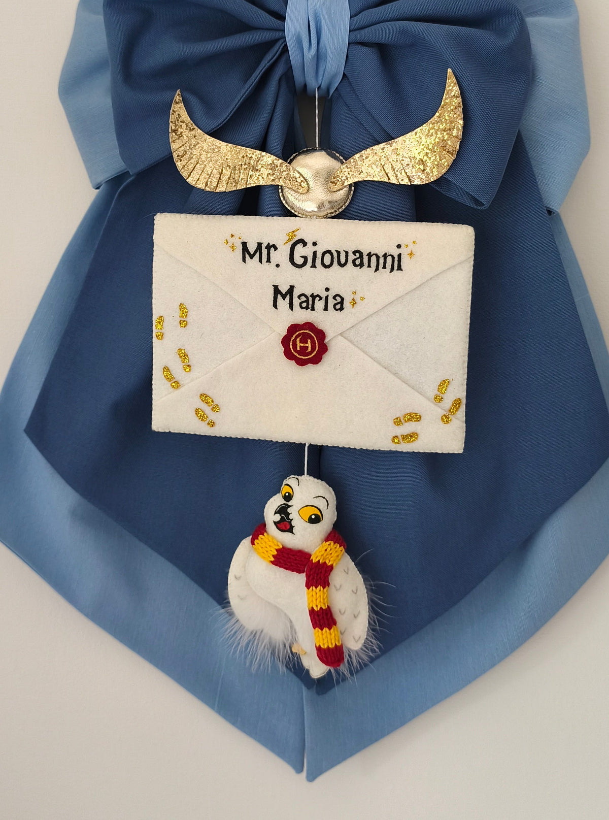 Fiocco azzurro nascita bimbo tema Harry Potter con busta personalizzabile in feltro e spedizione 24h