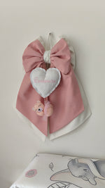 Fiocco nascita femmina cuore in cotone bianco ricamato benvenuta orsetta pannolenci con tulle rosa decorazione nascita bimba