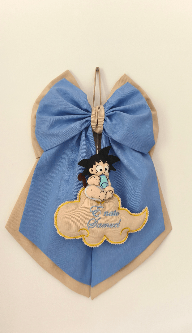 Fiocco Nascita Personalizzabile Bimbo Goku su Nuvola Speedy Dragon Ball - universo del bambino