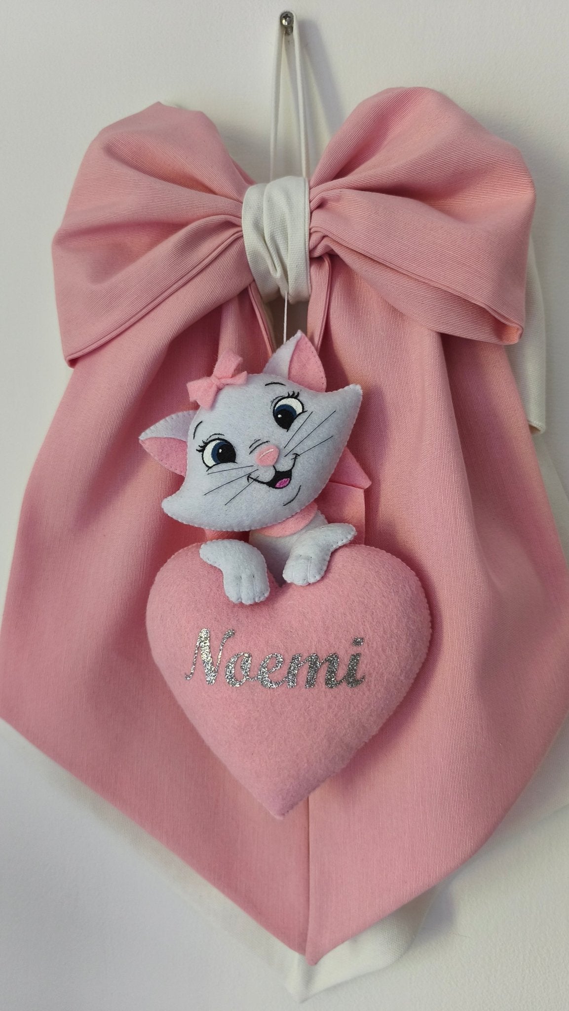 Fiocco Nascita Personalizzato Marie Gattina Aristogatti Rosa e Bianco - universo del bambino