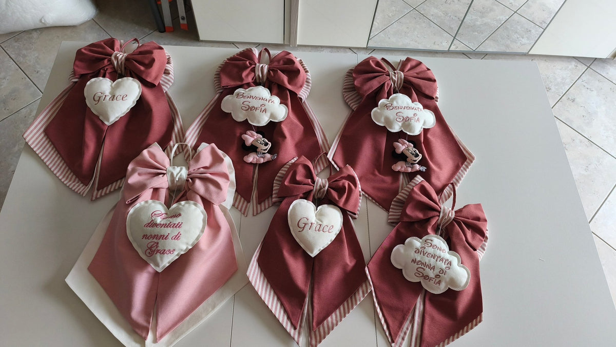 Fiocco Nascita Personalizzato Rosa Antico per Bimba – Urgenza in 24 ore! - universo del bambino
