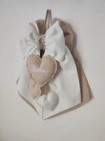 Fiocco Nascita Personalizzato Tre Cuoricini/Stelline Beige/Grigio Unisex – Urgenza in 24 ore! - universo del bambino