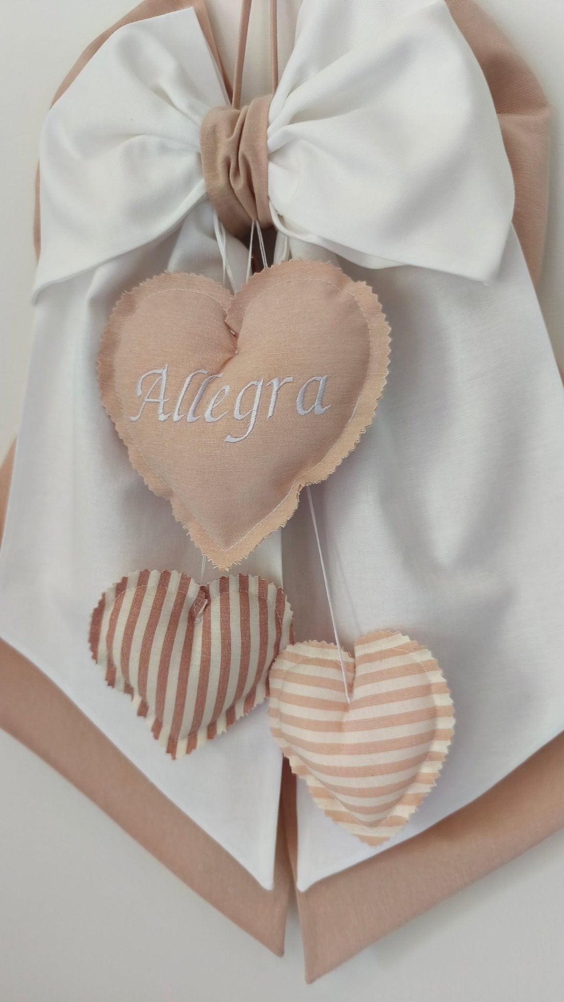 Fiocco Nascita Personalizzato Tre Cuoricini/Stelline Rosa Cipria – Urgenza in 24 ore! - universo del bambino