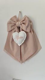 Fiocco nascita antico e beige con cuore ricamato nome bambina personalizzato