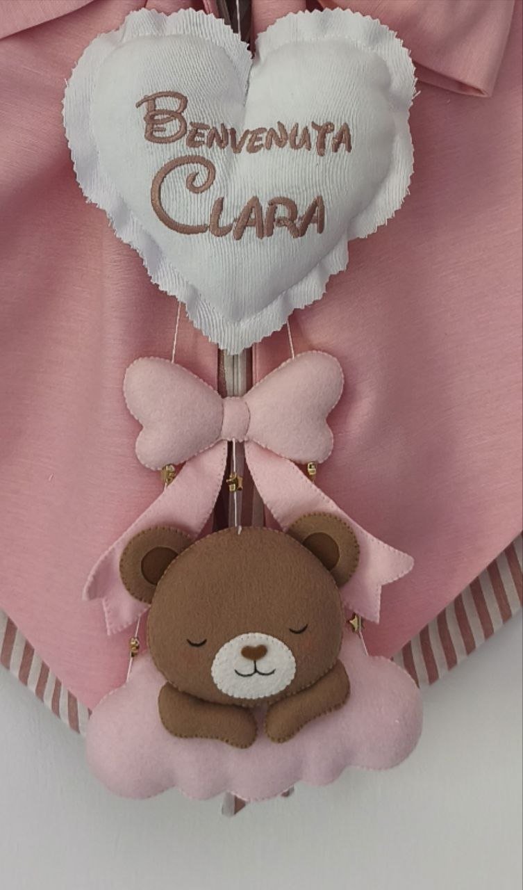 Fiocco Nascita Rosa con Orsetto, Nuvoletta e Fiocco | Urgenza 24 ore - Universo del Bambino