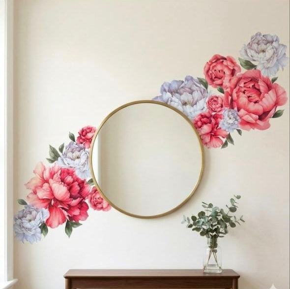 Stickers da muro fiori di peonia giganti in stile acquerello, decorazione elegante per cameretta  