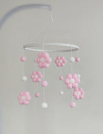 Carillon neonato mobile culla fiori feltro rosa e bianco pon pon personalizzato idea regalo bambina