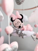 Mobile neonata Minnie dorme con orsetto feltro rosa silver luna glitter cuori regalo nascita