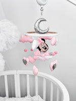 Giostrina musicale Minnie feltro rosa silver con nome personalizzato lettino neonata regalo nascita