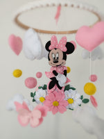 Giostrina culla Minnie Mouse rosa feltro fiori margherite cuori neonata handmade cameretta