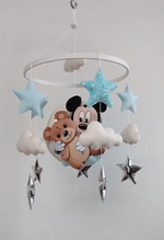 Giostrina musicale per culla con Mickey Topolino e orsetto, cucita a mano in feltro, in pronta consegna