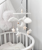 Giostrina Musicale Culla Personalizzata | Luna e Nuvole Bouclé Bianco - universo del bambino