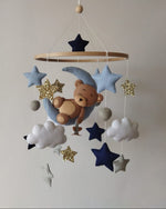 Giostrina Musicale Culla Personalizzata Orsetto Sulla Luna Azzurro - universo del bambino