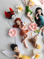 Elementi in feltro per giostrina culla Trilli con fata Rosetta, coccinella, lucciola e fiori, regalo nascita neonata
