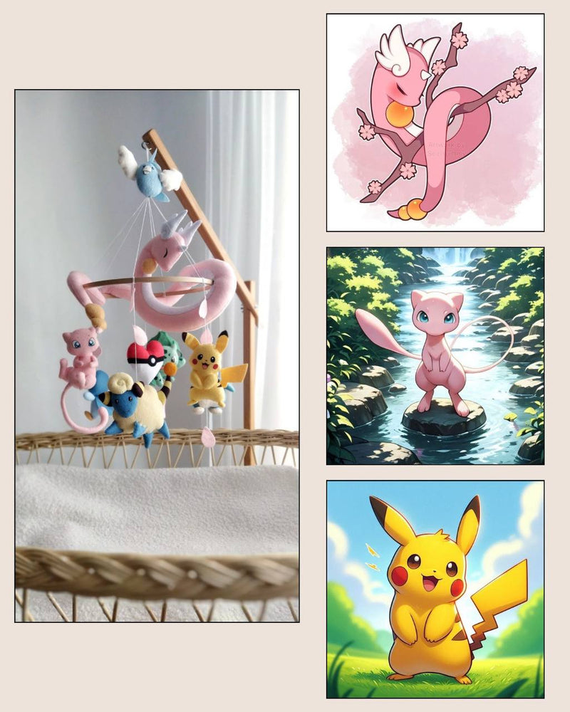 Illustrazione artistica di Dragonair rosa su un ramo di ciliegio per personalizzazioni neonato