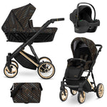 Sistema trio Ivento Kunert Black Style nero oro con navicella seduta ovetto Cosmo e borsa coordinata