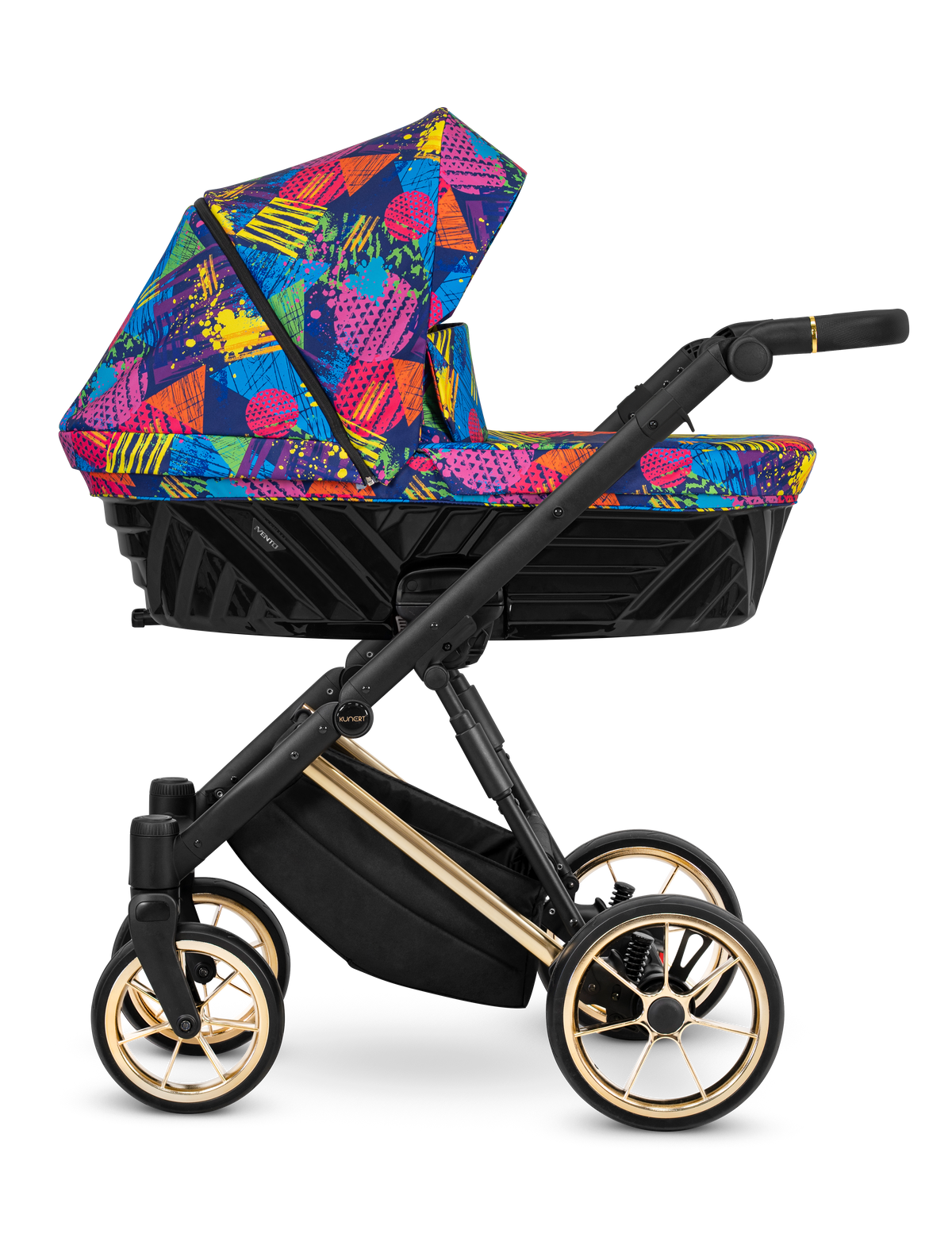 Passeggino Ivento Kunert Colors Impression navicella multicolore pop art ruote dorate vista laterale